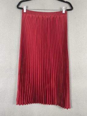 A New Day Skirt Womens M Red Pleated Midi Lined Chiffon Elastic Waist